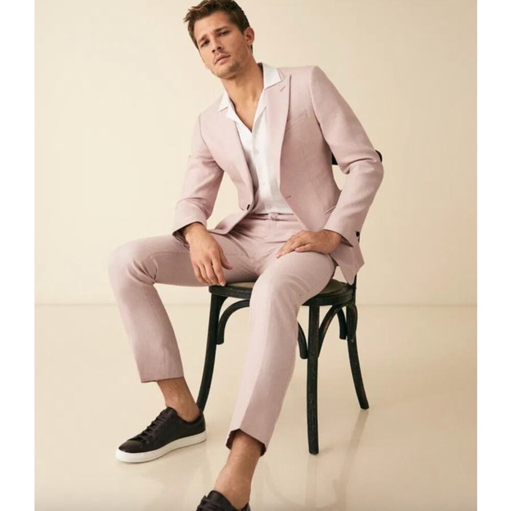 REISS Slacks Size 32 NEW Soft Pink Melody Wool & Silk Blend Slim Fit Pant Work